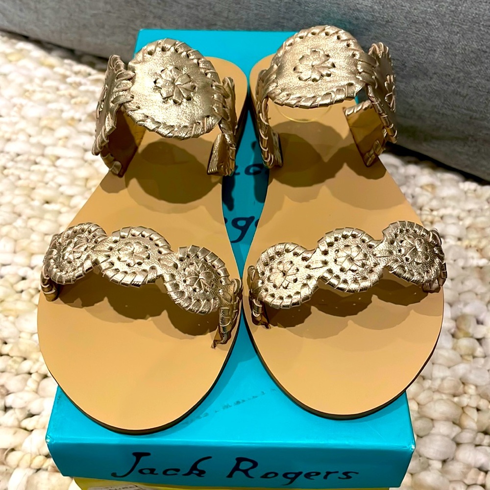 Jack Rogers | Brand New Platinum Lauren Whipstitch Detail Slide Sandals